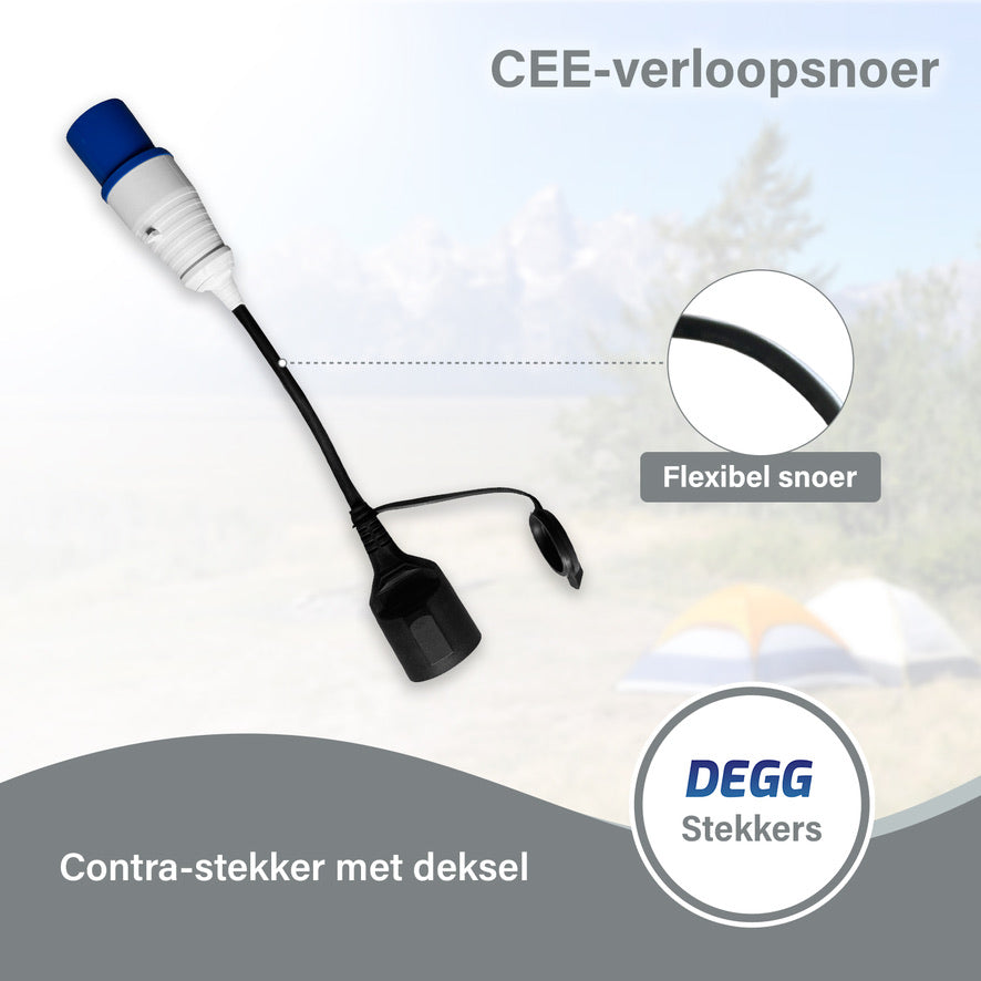 DEGG® - Camping Stekker - CEE verloopsnoer - Van Contrastekker (230V) naar CEE stekker (16A) - CEE verloopstekker - CEE 3-polig - Geschikt voor buiten