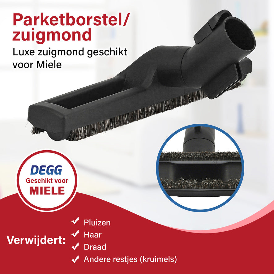 DEGG® - Parketborstel / Zuigmond - Geschikt voor Miele - 35MM - Natuurhaar - Geschikt voor Miele Kliksysteem - Stofzuiger Onderdelen - Premium Kwaliteit