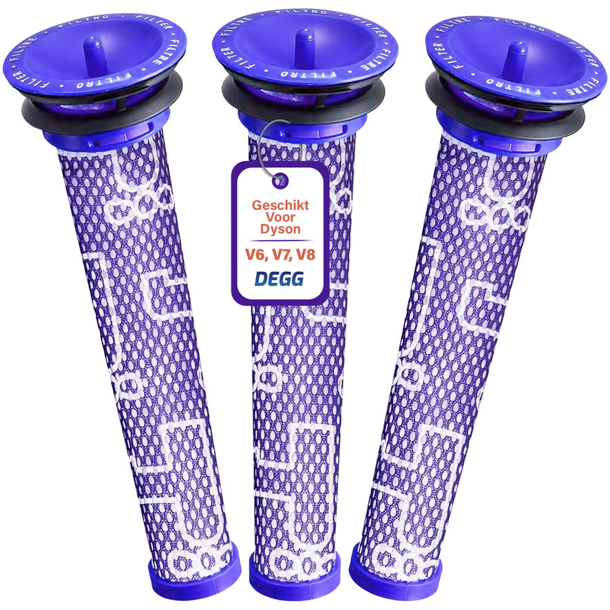 DEGG® - Pre-Filter - Geschikt voor Dyson V8, V7 en V6 - Wasbaar - Onderdelen - Vervangt DC58, DC59, DC61 en DC62 - Animal Stofzuiger - Duurzaam - 3 STUK(S)