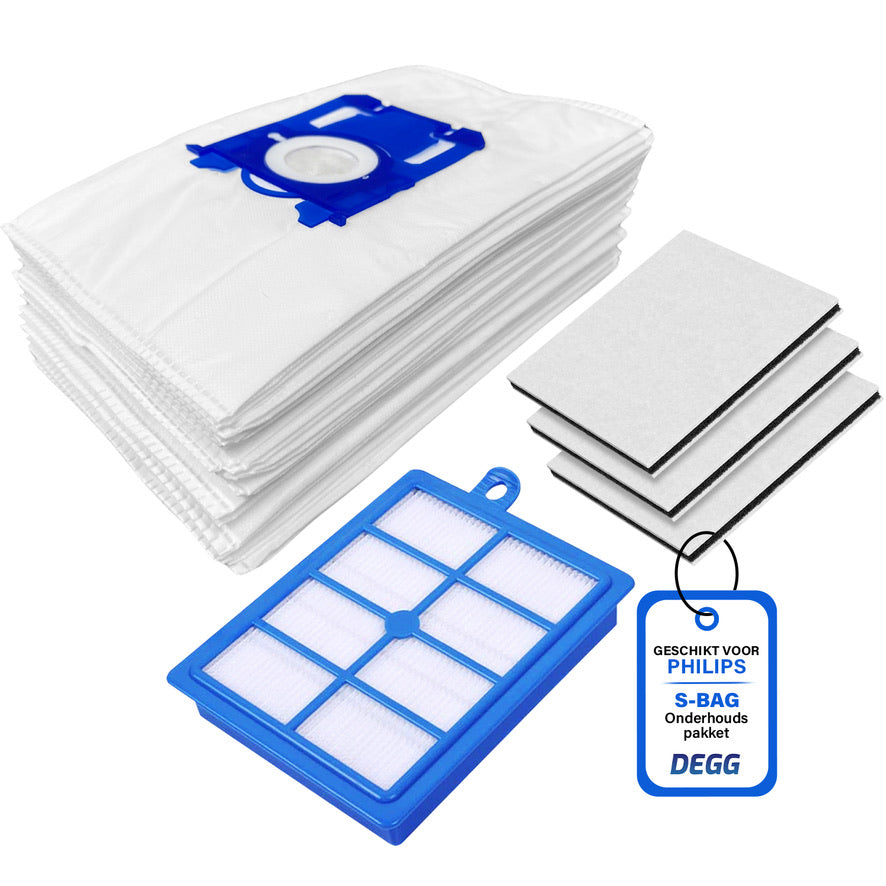 DEGG® - Onderhoudspakket XL - Geschikt voor Philips S-BAG - inclusief 1x H13 hepa filter - 3x Motorfilter - 10x S-BAG stofzuigerzakken - Combideal