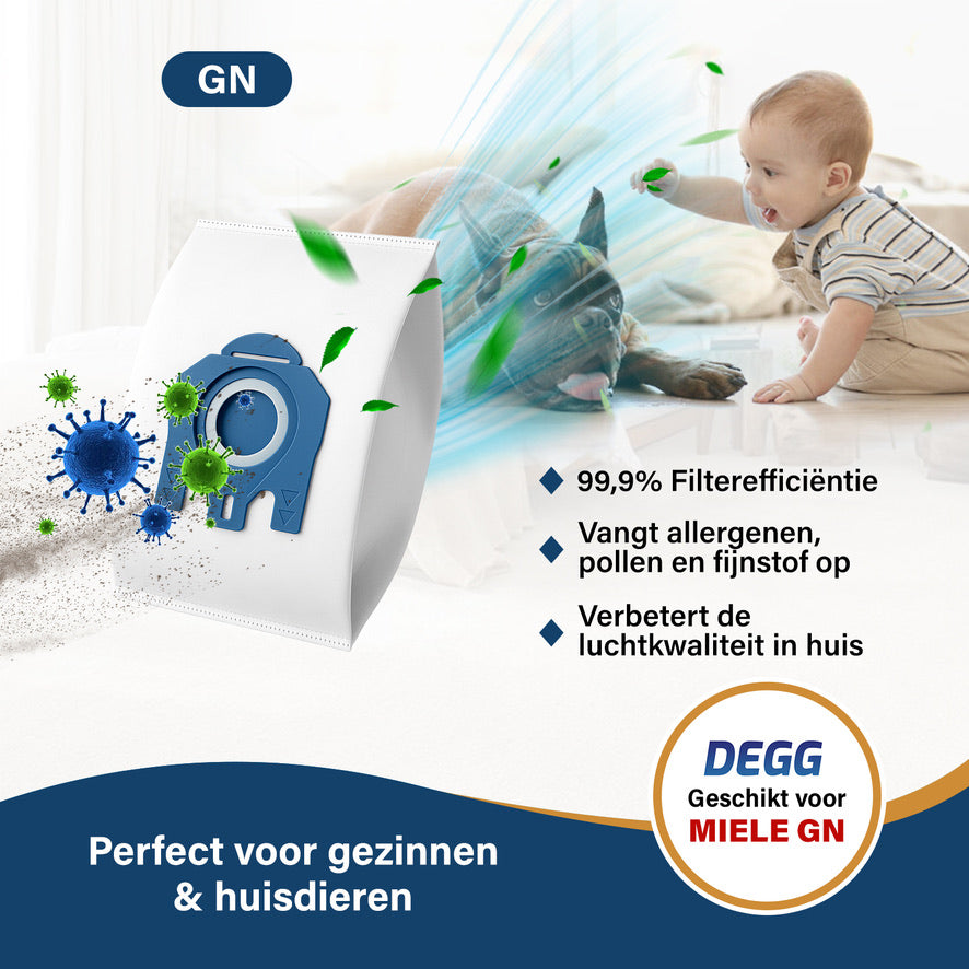 DEGG® - Stofzuigerzakken Geschikt voor MIELE GN - 16 Zakken + 8 Filter (motor & uitblaas) - Geschikt voor MIELE Complete C3, C2, Classic C1, S8, S5, S2 - XXL-PACK