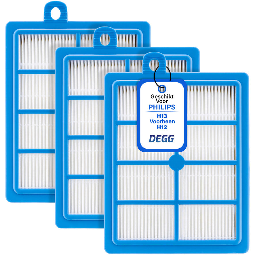 DEGG® - 3x Hepa filter geschikt voor Philips, Electrolux, AEG en Tornado - H13 voorheen H12 - Geschikt voor Performer, Power Pro, Jetmaxx series - Voor mensen met allergie - 3-PACK