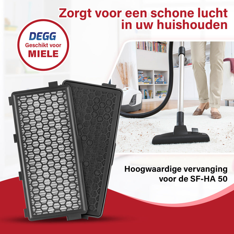 DEGG® - Hepa & Koolstof Filter - Geschikt voor Miele - Vervangt SF-HA 50 - Hepa Airclean 50 Filter - COMBIDEAL - 2 STUK(S)