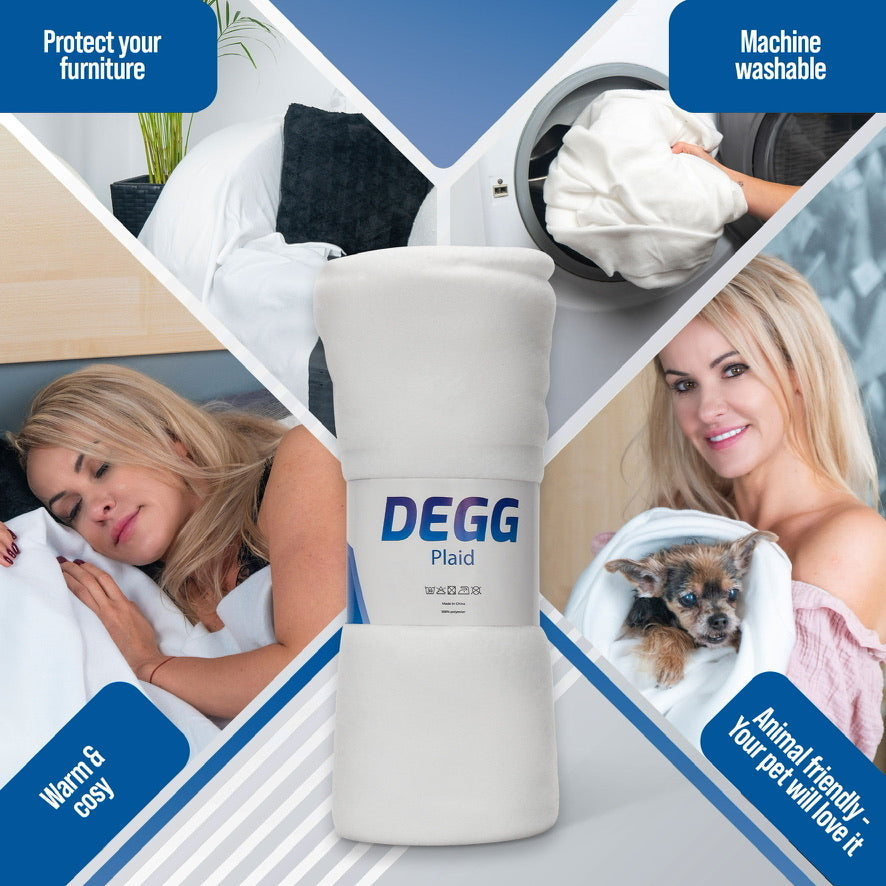 DEGG® - Fleece Plaid - Vakantie deken voor in de auto - Fleece Deken - 130x160 cm - Lichtgewicht - Dekentje - Fijn en Dun - Voor meubels - Voor Dieren en Kinderen - Wit