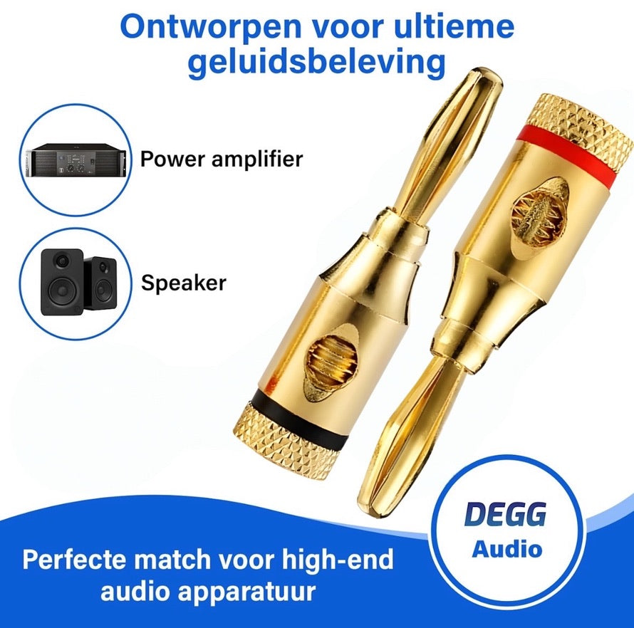 DEGG® - Banaanstekker voor luidsprekerkabel - Gold plated - Vergulde pluggen - 4mm - Luidsprekerstekker - 4 STUK(S)