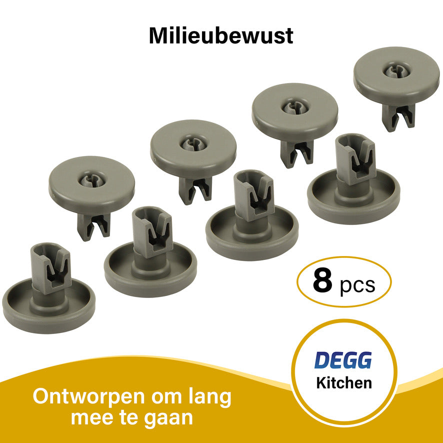 DEGG® Vaatwasser Wieltjes Onderkorf 40 mm – 8 Stuks – Geschikt voor IKEA, AEG, Electrolux, Zanussi & Etna Vaatwassers