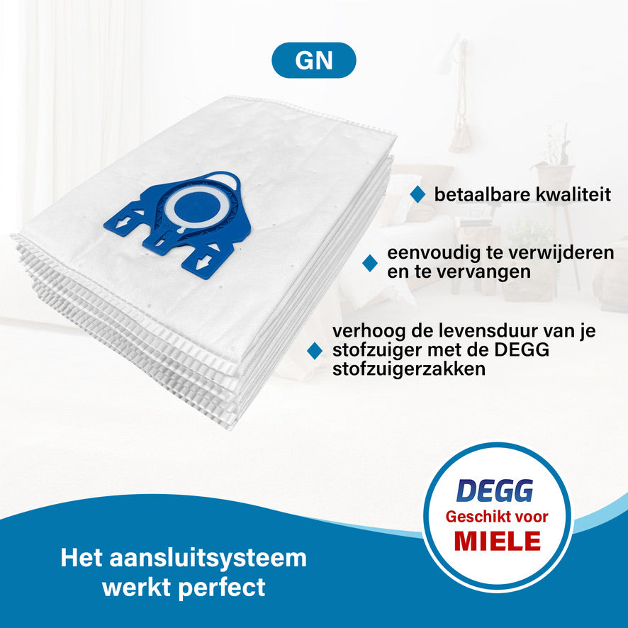 DEGG® - Stofzuigerzakken GN - Geschikt voor Miele GN - Premium Quality - Geschikt voor Miele Complete C2 & C3 , Classic C1 - Kwaliteit gelijk aan Origineel - 10 STUK(S)