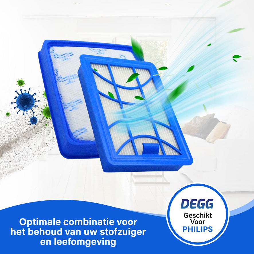 DEGG® - Filterset Geschikt voor Philips Power pro expert - Alternatief voor het origineel FC6042/01 en FC8003/01 - Inlaat-filter (motor-filter) + Uitblaas-filter H11 - FC9729, 9741, 9743, 9744 en 9745 - COMBIDEAL