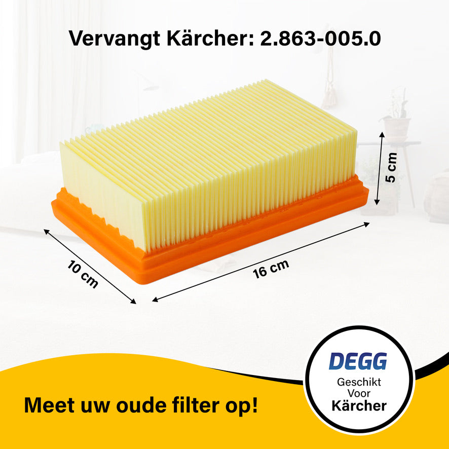 DEGG® - Vouwfilter Geschikt voor Kärcher - Vlakfilter - WD4, WD5 en WD6 - MV4, MV5 en MV6 - Vervangt: Kärcher 2.863-005.0 - Platte Vouwfilters - Premium Kwaliteit - 2 STUK(S)