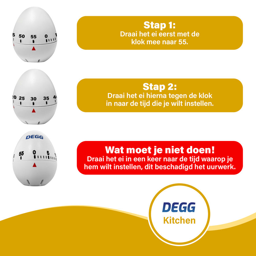 DEGG® - Eierwekker - Kookwekker analoog - Keukenwekker - Egg timer - Kookwekker mechanisch - Timer - Duurzaam