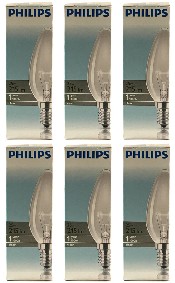 PHILIPS Gloeilamp 25W E14 Kaars Helder (6 stuks)