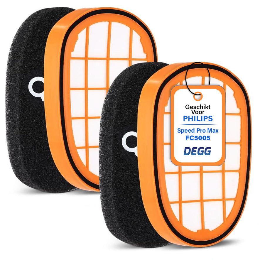 DEGG® - Filter geschikt voor Philips Speedpro Max, Max Aqua en Max Aqua Plus - Alternatief voor het FC5005/01 Filter - 6000, 7000 en 8000 serie - Wasbaar - Duurzaam - 2 STUK(S)