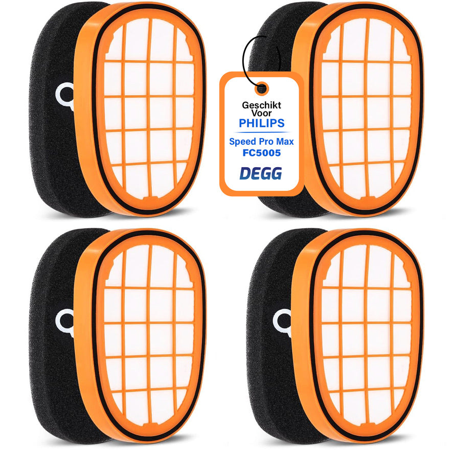 DEGG® - 4x filter geschikt voor Philips speedpro max aqua 7000 en 8000 series - steelstofzuiger - schuimfilter - vervangt fc5005/01 - cp0663/01 - cp1100/01 - wasbaar - multipack