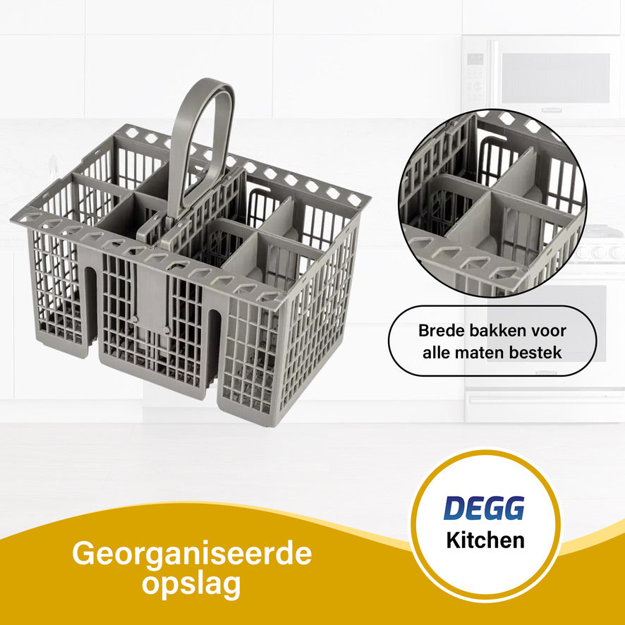 DEGG® Universele Bestekmand voor Vaatwasser – Bestekkorf met Handvat – Geschikt voor Diverse Vaatwassers – Grijs