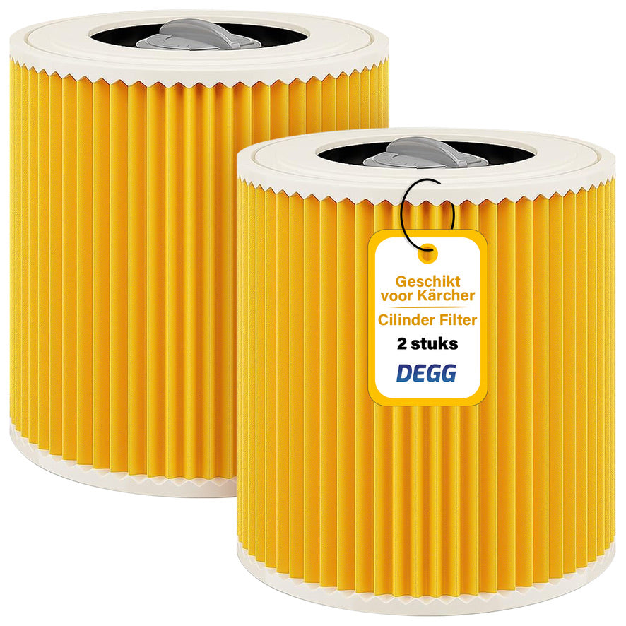 DEGG® - Patroonfilter - Geschikt voor Kärcher Stofzuigers - WD1, WD2, WD3, MV2 en MV3 - Nat/Droog-Stofzuiger Filter - Cartridgefilter - Premium Kwaliteit - 2 STUK(S)