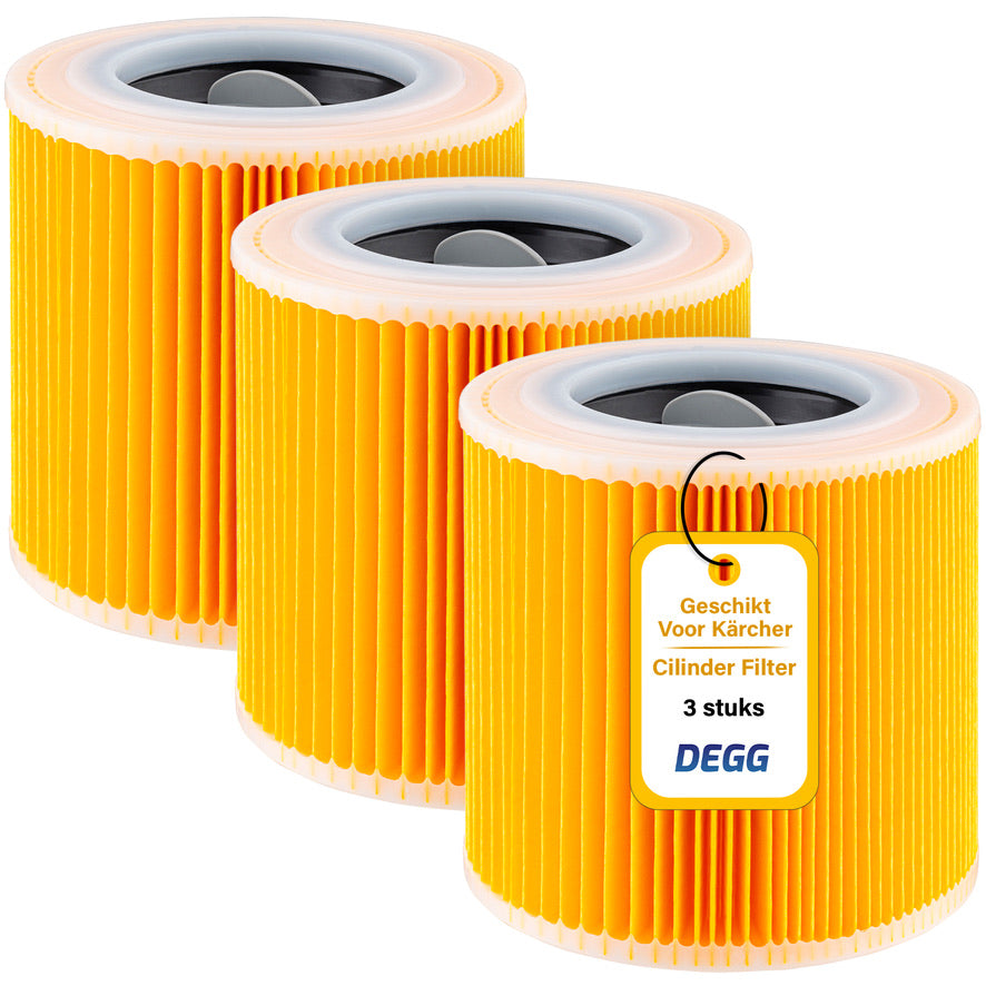 DEGG® - 3 Patroon filters geschikt voor Kärcher WD3 WD2 WD1 en A series - Patroonfilter - geschikt voor Kärcher accessoires - inclusief 3 sluitschroeven - voor mensen met allergie voor fijnstof / geuren