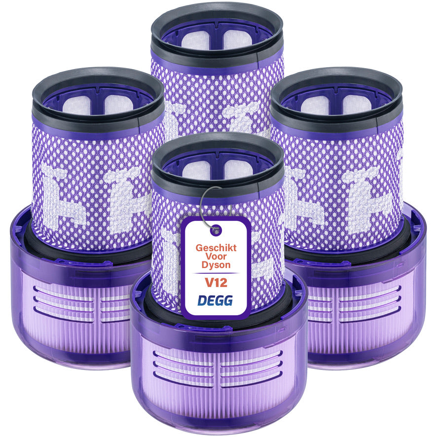 DEGG - Hepa filter geschikt voor Dyson V12 - Detect slim - wasbaar - vervangt filter V12 - filter steelstofzuiger - Duurzaam - Premium kwaliteit - JAARPAKKET - 4 STUK(S)