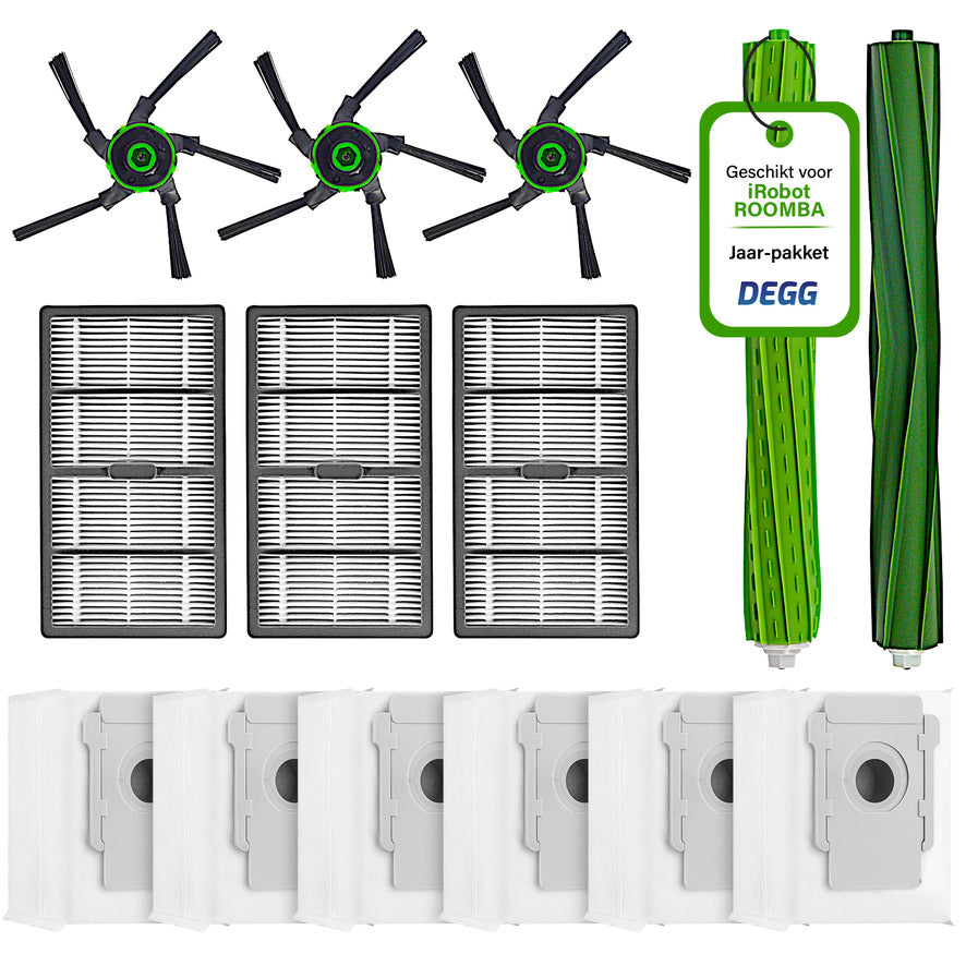 DEGG - Onderhoudspakket XXL - Geschikt voor iRobot Roomba S9 & S9+ 3x zijborstel, 3x HEPA filter, 2x Borstels (rollers), 6 Stofzuigerzakken - Premium Kwaliteit