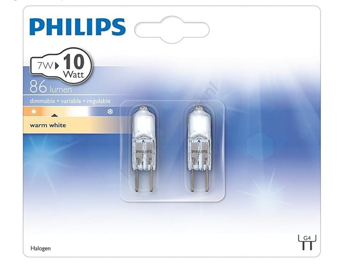 Philips Halogeenlamp G4 12V 7.1W – Warm Wit 2700K – Insteek Capsule – 2 stuks – Originele Philips Kwaliteit