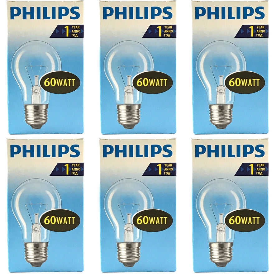 PHILIPS Gloeilamp 60Watt E27 Helder Standaardlamp (6 STUKS)