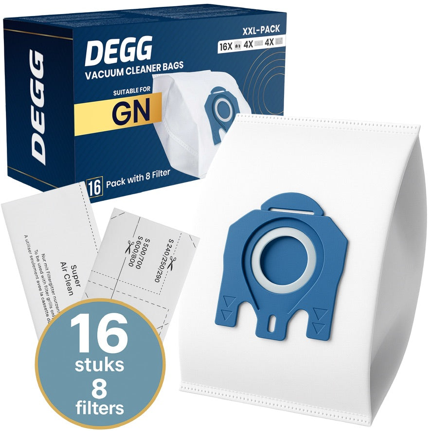 DEGG® - Stofzuigerzakken Geschikt voor MIELE GN - 16 Zakken + 8 Filter (motor & uitblaas) - Geschikt voor MIELE Complete C3, C2, Classic C1, S8, S5, S2 - XXL-PACK