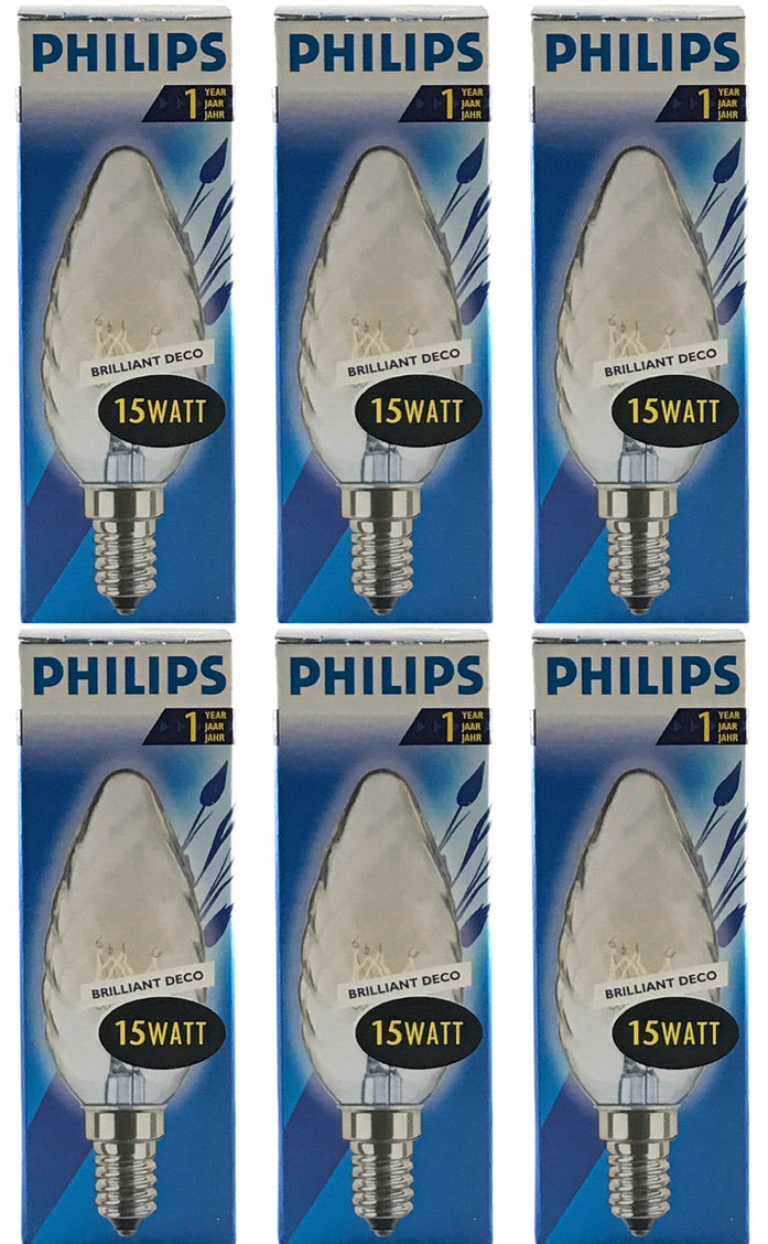 PHILIPS Gloeilamp 15W E14 Kaars Helder Gedraaid (6 stuks)