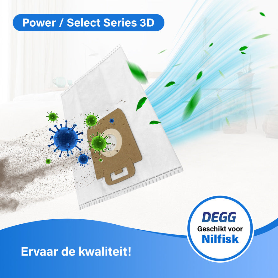 DEGG® - Stofzuigerzakken - Geschikt voor Nilfisk Select, Elite en Power Series - Premium Kwaliteit - VOORDEEL-VERPAKKING - 10 STUK(S)