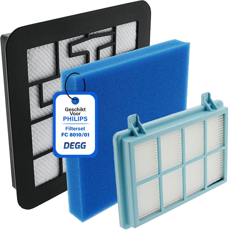 DEGG® - Filterset Geschikt voor Philips Power Pro Compact, Pro Actief en City Series - Vervangt FC8010/01 - Allergie Filter Replacement Kit - Motorfilter + Schuimfilter + Hepa Filter - Duurzaam - 3 in 1