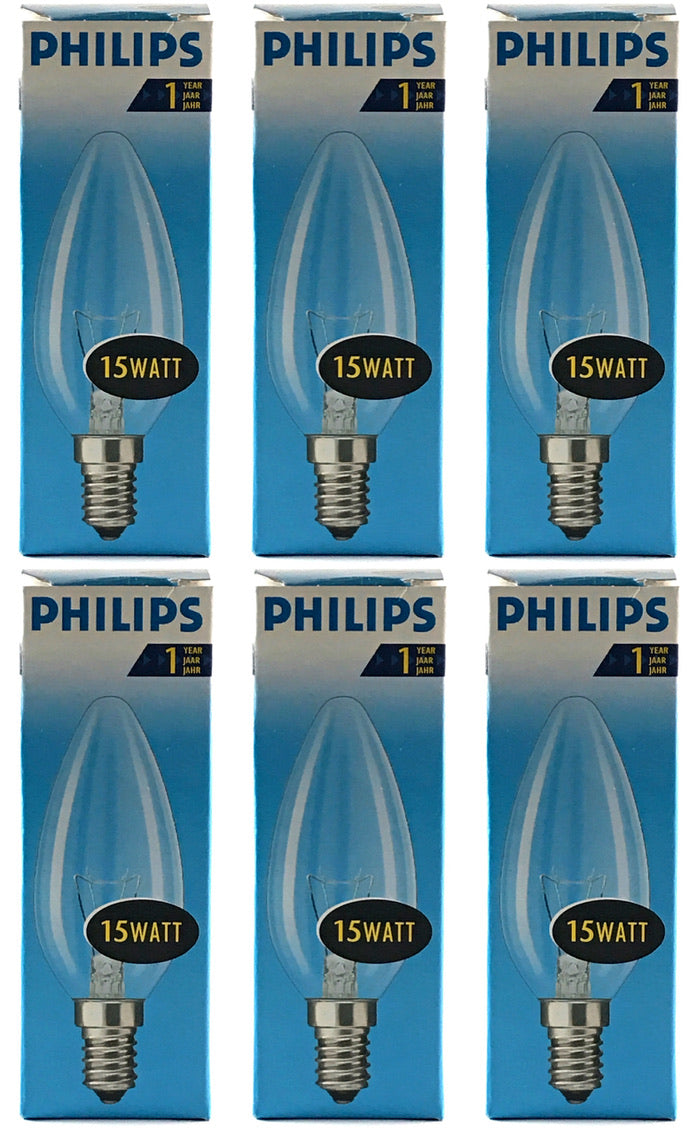 PHILIPS Gloeilamp 15W E14 Kaars Helder (6 stuks)