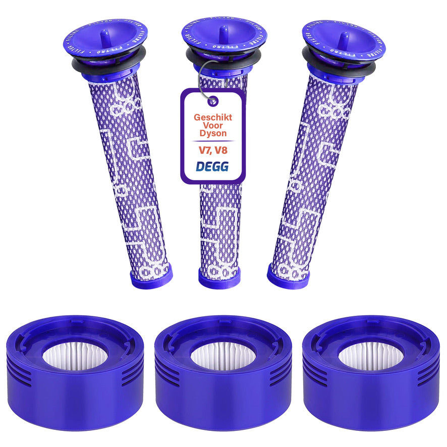 DEGG® - Filterset Geschikt voor Dyson V7 & V8 - Pre + Post Filter - Animal Absolute - Inlaatfilter + Uitblaasfilter - Stofzuiger Onderdelen - Hepa Filter - Wasbaar - Duurzaam - VOORDEEL-VERPAKKING - 6 STUK(S)