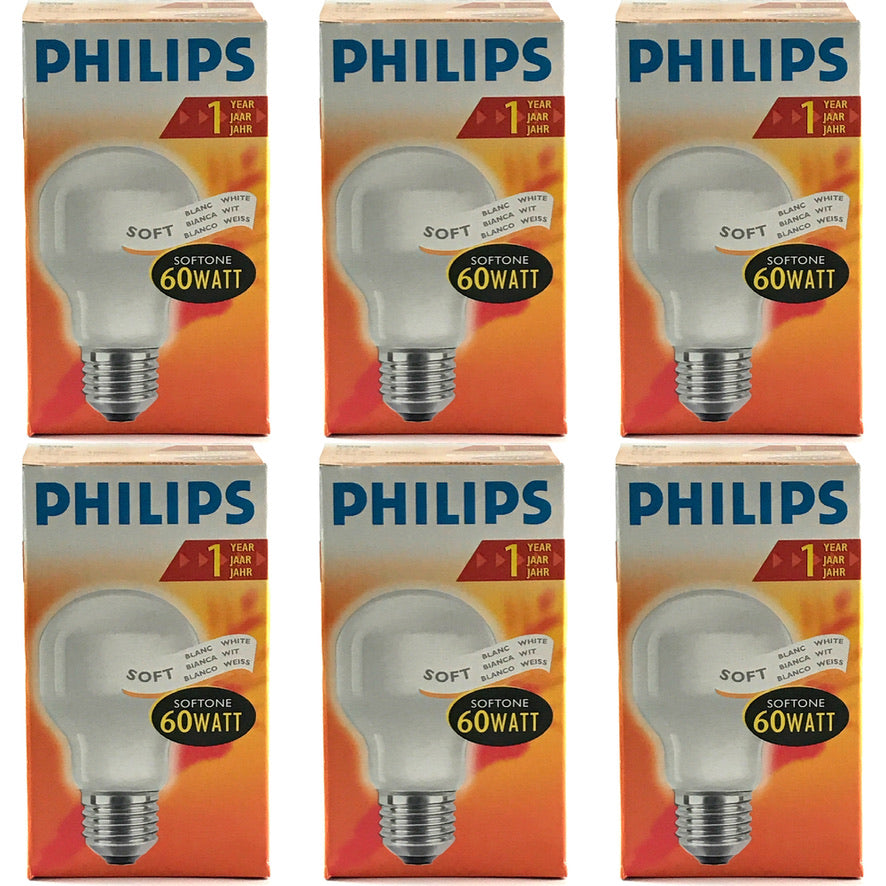 PHILIPS Gloeilamp 60W E27 Softone Standaardlamp (6 stuks)