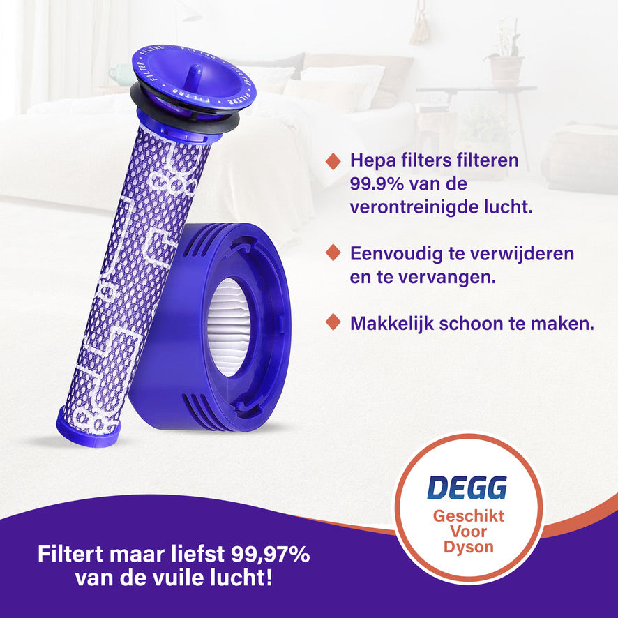 DEGG® - Filterset Geschikt voor Dyson V7 & V8 - Pre + Post Filter - Animal Absolute - Inlaatfilter + Uitblaasfilter - Stofzuiger Onderdelen - Hepa Filter - Wasbaar - Duurzaam - VOORDEEL-VERPAKKING - 6 STUK(S)