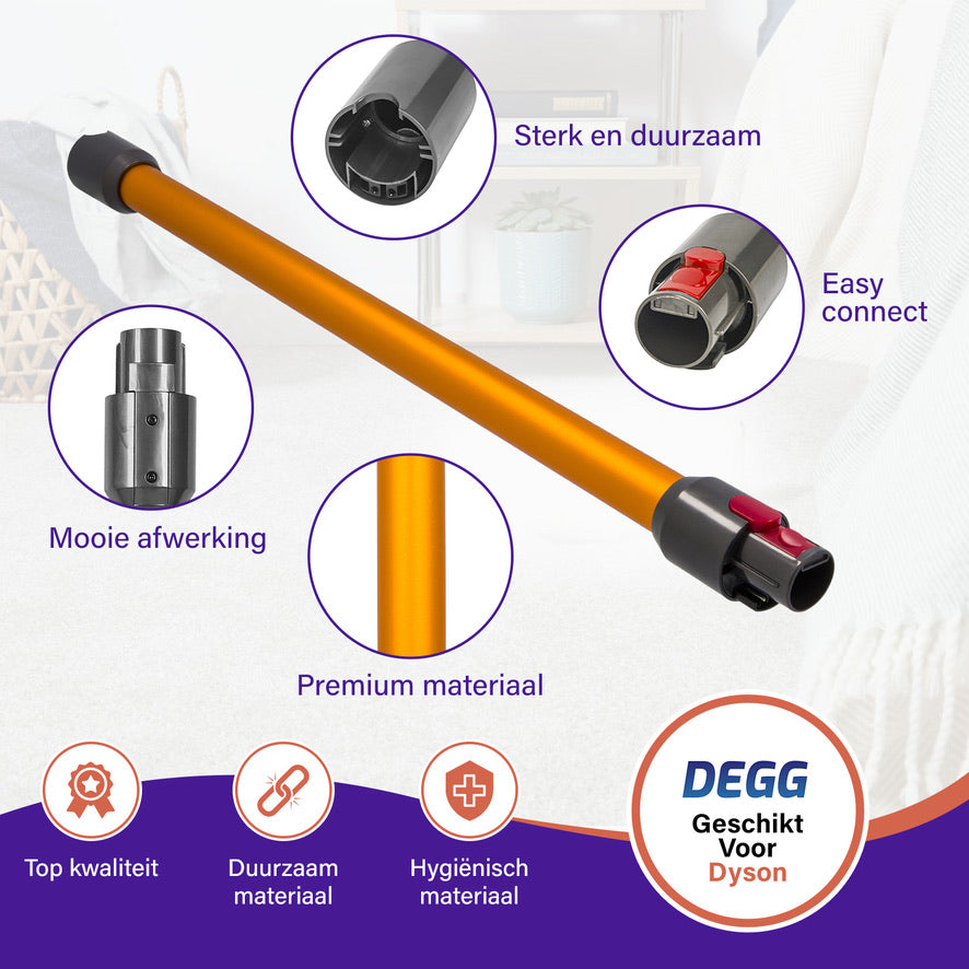 DEGG® Zuigbuis voor Dyson V7, V8, V10, V11 & V15 – Gouden Steel / Stang – Compatibel Vervangingsonderdeel van Topkwaliteit