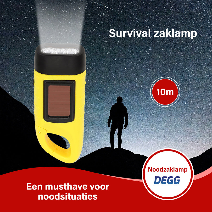 DEGG - 2x Noodzaklamp Solar en Opwindbaar - Zaklamp Zonne energie - Zaklantaarn - Knijpkat - Noodzaklamp - Noodsituatie - Geel - 2 STUK(S)