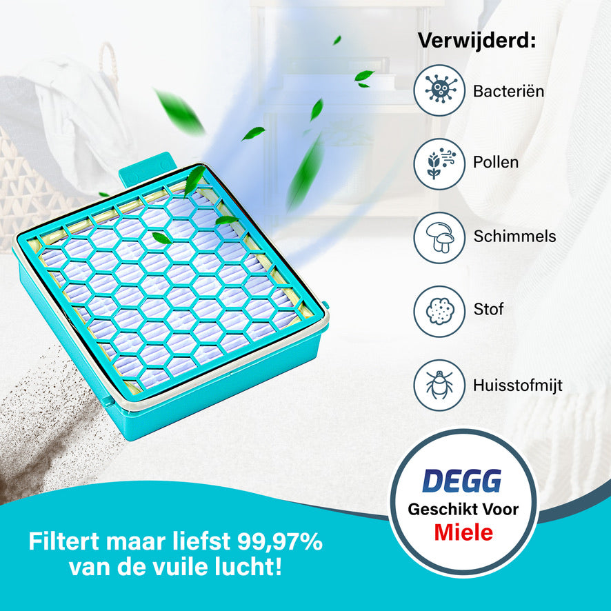 DEGG - HEPA filter geschikt voor Miele boost CX1 series - Vervangt SF HY 60 filter - Blauw - Hygiene airclean 60 - 2 STUK(S)