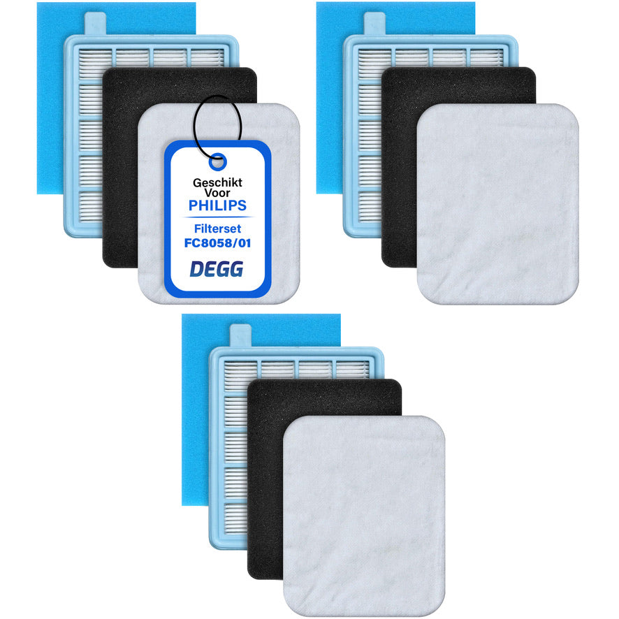 DEGG® - Hepa Filterset - Geschikt voor Philips PowerPro Compact, PowerPro Active Series - Vervangt FC8058/01 - Stofzuigerfilter - VOORDEELVERPAKKING - 3 SET(S)
