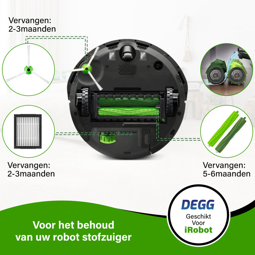 DEGG® - Onderhoudsset XL - Geschikt voor iRobot Roomba - i7 i7+ i1 i1+ i3 i3+ i4 i4+ i5 i5+ i6 i6+ i8 i8+ e5 e6 e7 - Geschikt voor iRobot Roomba Onderdelen - 4x Roller, 10x Hepa filter, 10x Spinner (zijborstel) - DUBBEL JAARPAKKET