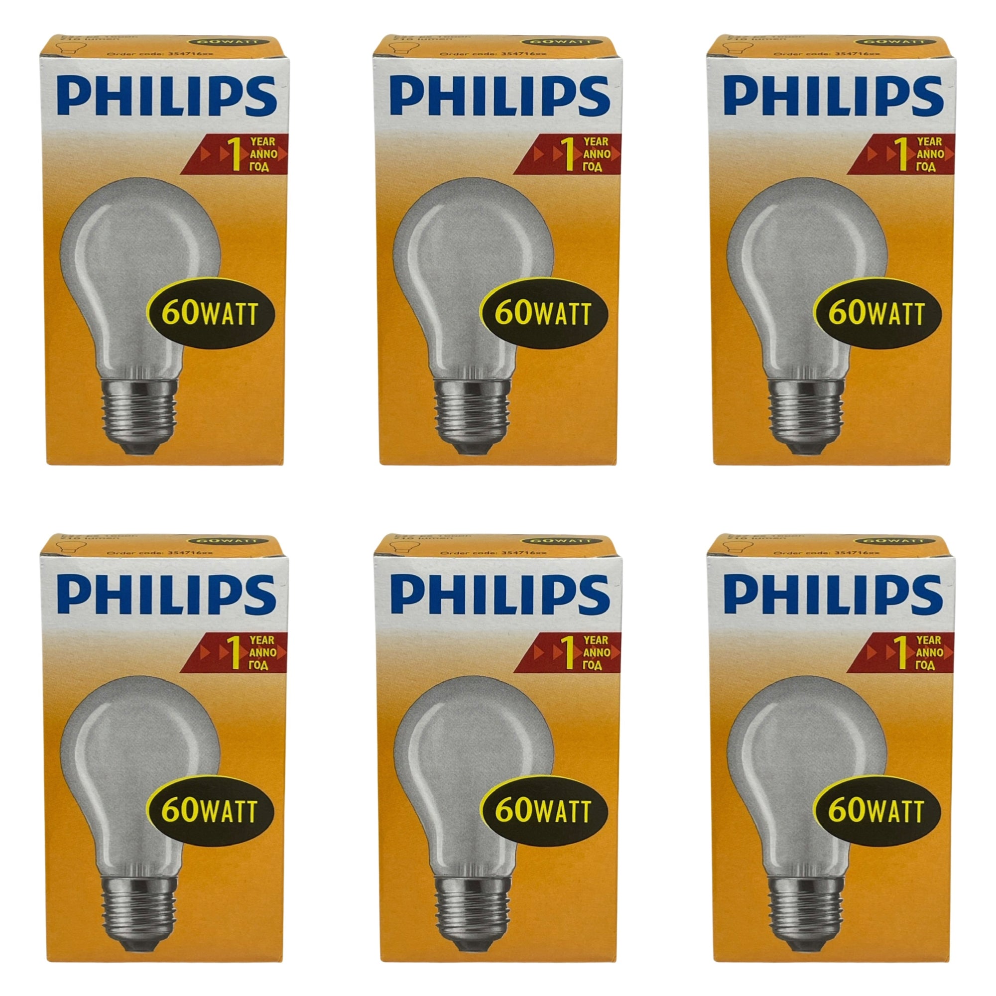 PHILIPS Gloeilamp 60W E27 Mat Standaardlamp (6 stuks)