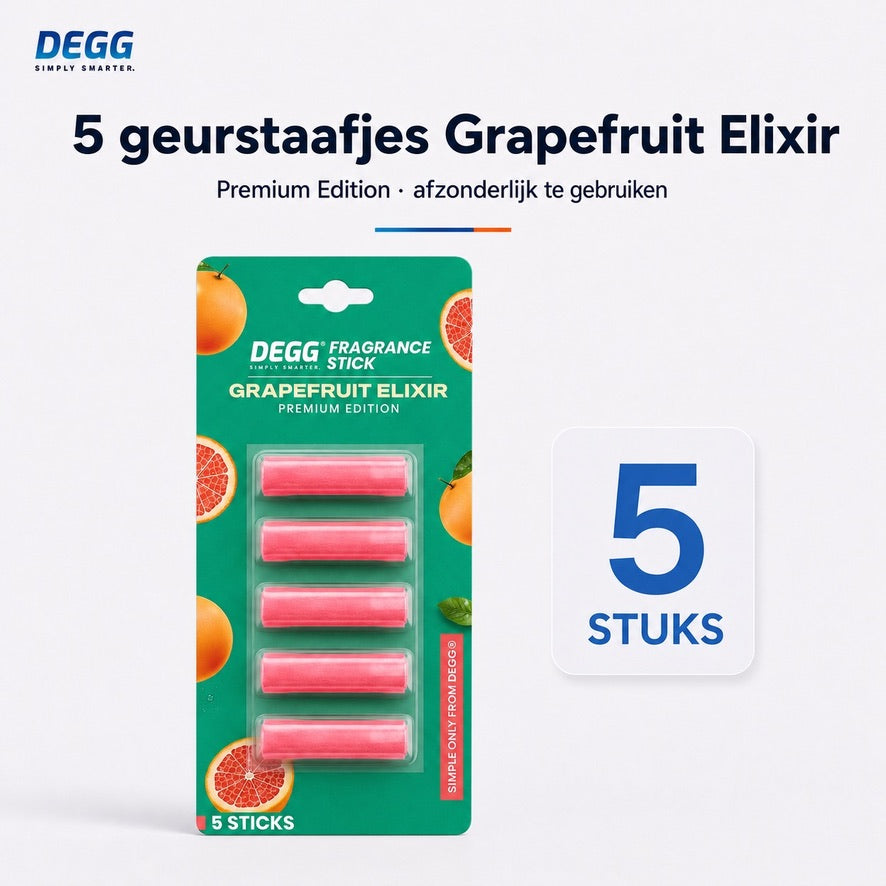 DEGG Grapefruit Elixir Geurstaafjes voor Stofzuiger | Verkwikkende Citrusgeur tijdens het Stofzuigen | 5 Stuks