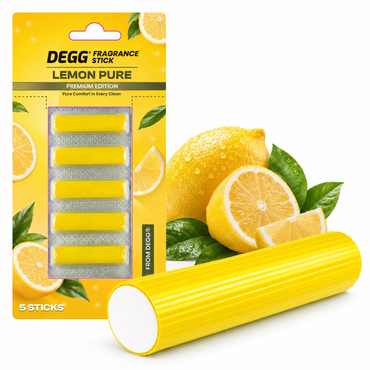 DEGG Lemon Pure Geurstaafjes voor Stofzuiger | Frisse Citroengeur tijdens het Stofzuigen | 5 Stuks