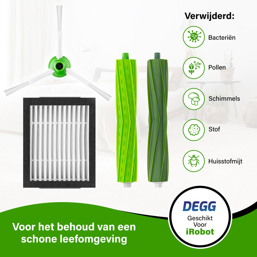 DEGG® - Onderhoudsset XL - Geschikt voor iRobot Roomba - i7 i7+ i1 i1+ i3 i3+ i4 i4+ i5 i5+ i6 i6+ i8 i8+ e5 e6 e7 - Geschikt voor iRobot Roomba Onderdelen - 4x Roller, 10x Hepa filter, 10x Spinner (zijborstel) - DUBBEL JAARPAKKET