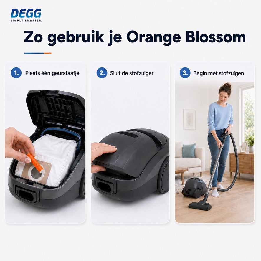 DEGG Orange Blossom Geurstaafjes voor Stofzuiger | Bloemige Citrusgeur tijdens het Stofzuigen | 5 Stuks