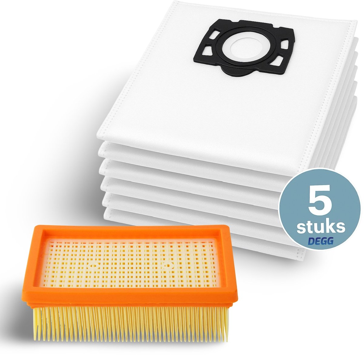 DEGG Stofzuigerzakken + Vlakfilter voor Kärcher WD4, WD5, WD6, MV4, MV5 & MV6 | 5 Stuks