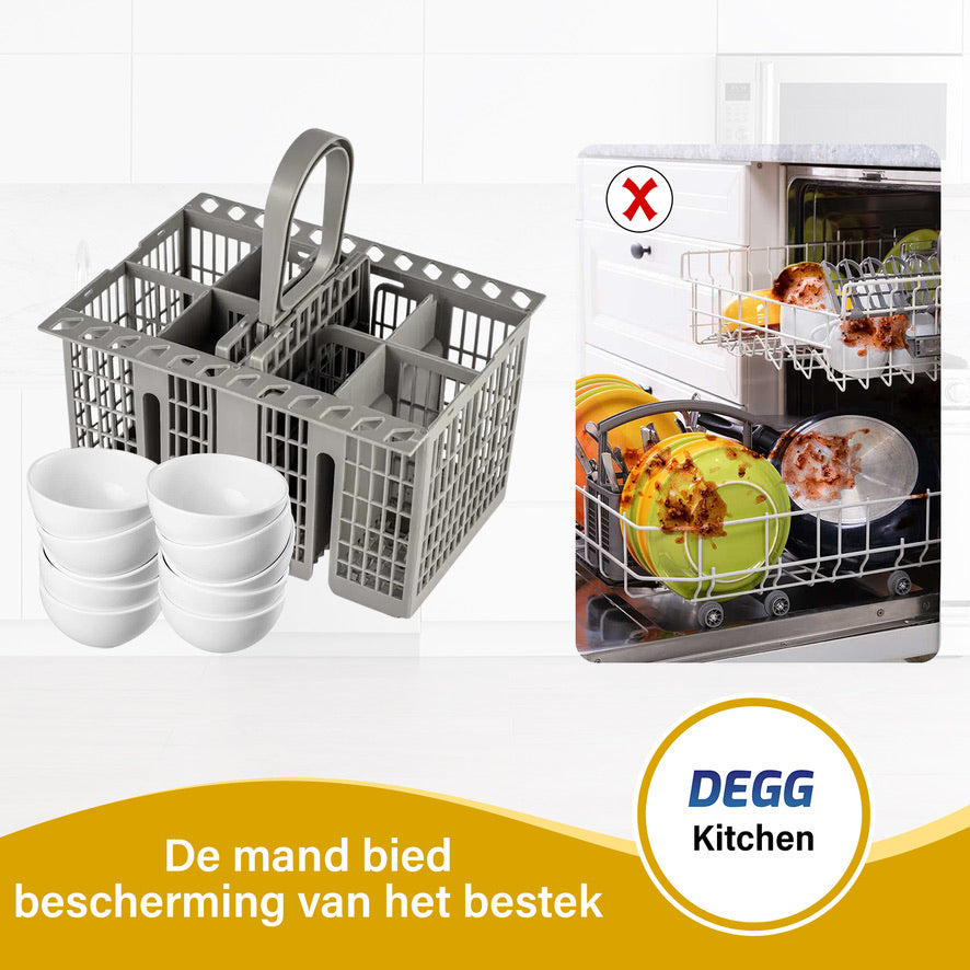 DEGG® Universele Bestekmand voor Vaatwasser – Bestekkorf met Handvat – Geschikt voor Diverse Vaatwassers – Grijs