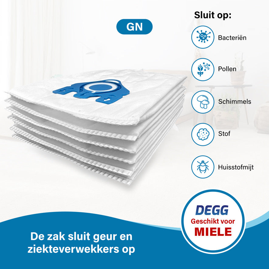 DEGG® - Stofzuigerzakken GN - Geschikt voor Miele GN - Premium Quality - Geschikt voor Miele Complete C2 & C3 , Classic C1 - Kwaliteit gelijk aan Origineel - 10 STUK(S)