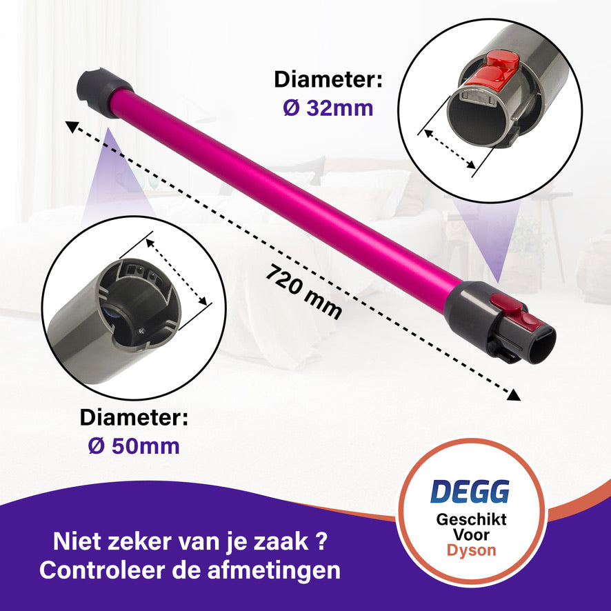 DEGG® Zuigbuis voor Dyson V7, V8, V10, V11 & V15 – Roze Steel / Stang – Compatibel Vervangingsonderdeel van Topkwaliteit