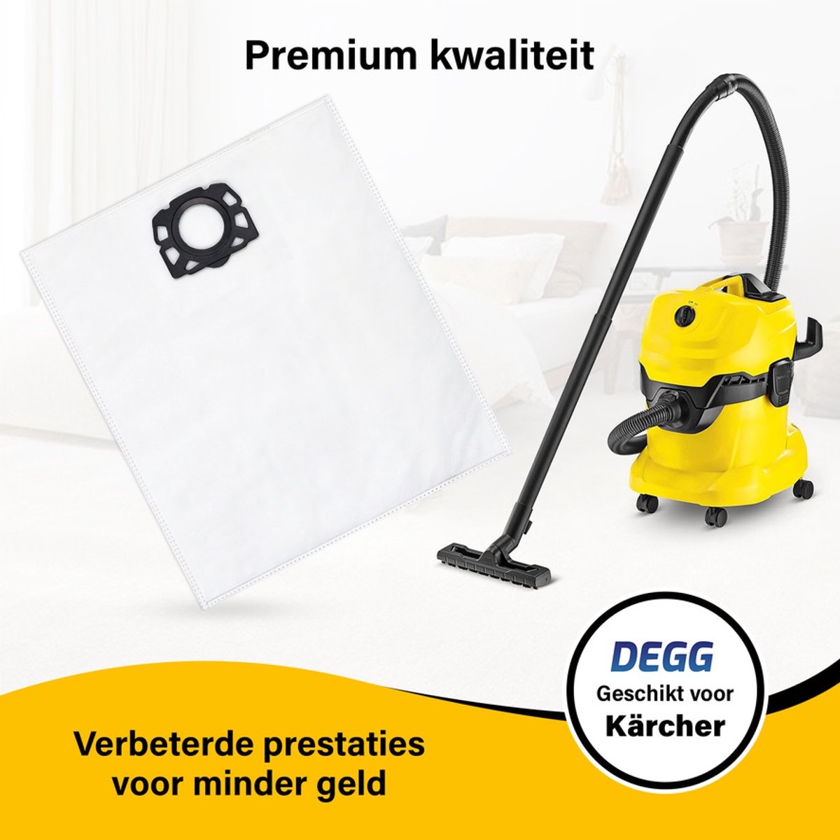 DEGG® Stofzuigerzakken Geschikt voor Kärcher WD4, WD5 & WD6 – 5 Stuks – Compatibel met MV4, MV5 & MV6 – Extra Sterk & Duurzaam