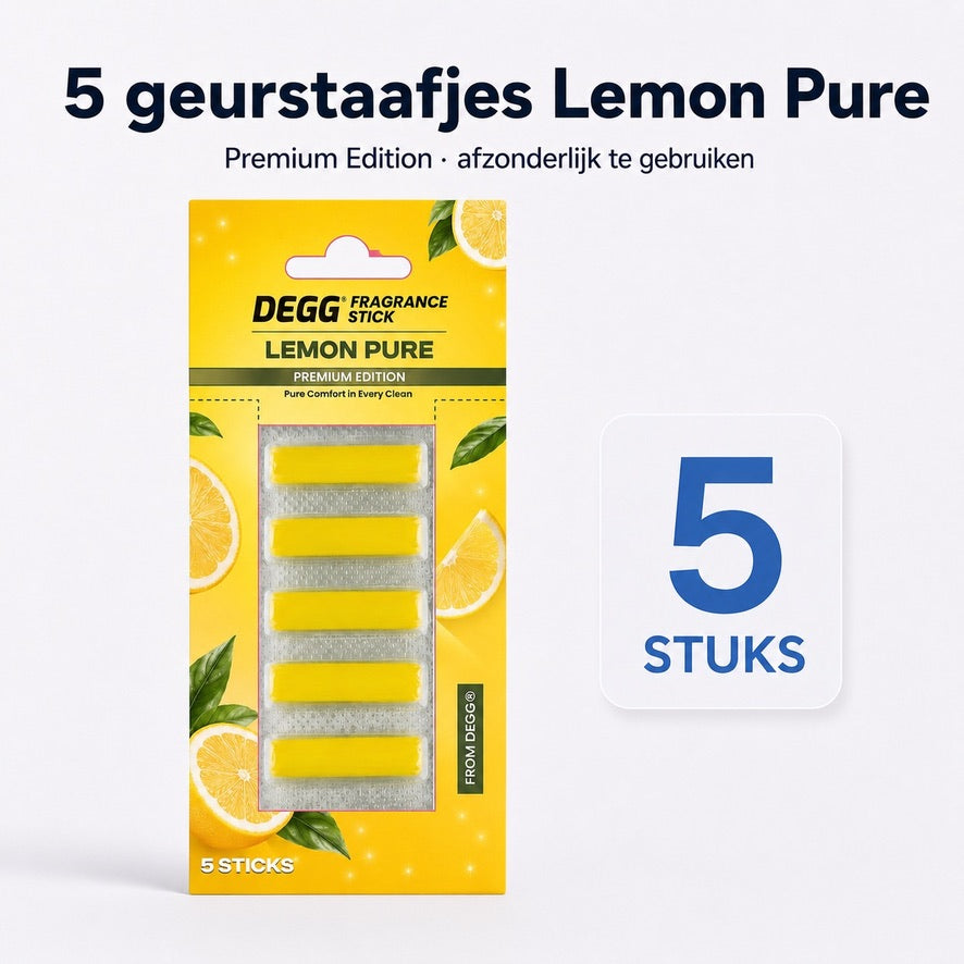 DEGG Lemon Pure Geurstaafjes voor Stofzuiger | Frisse Citroengeur tijdens het Stofzuigen | 5 Stuks