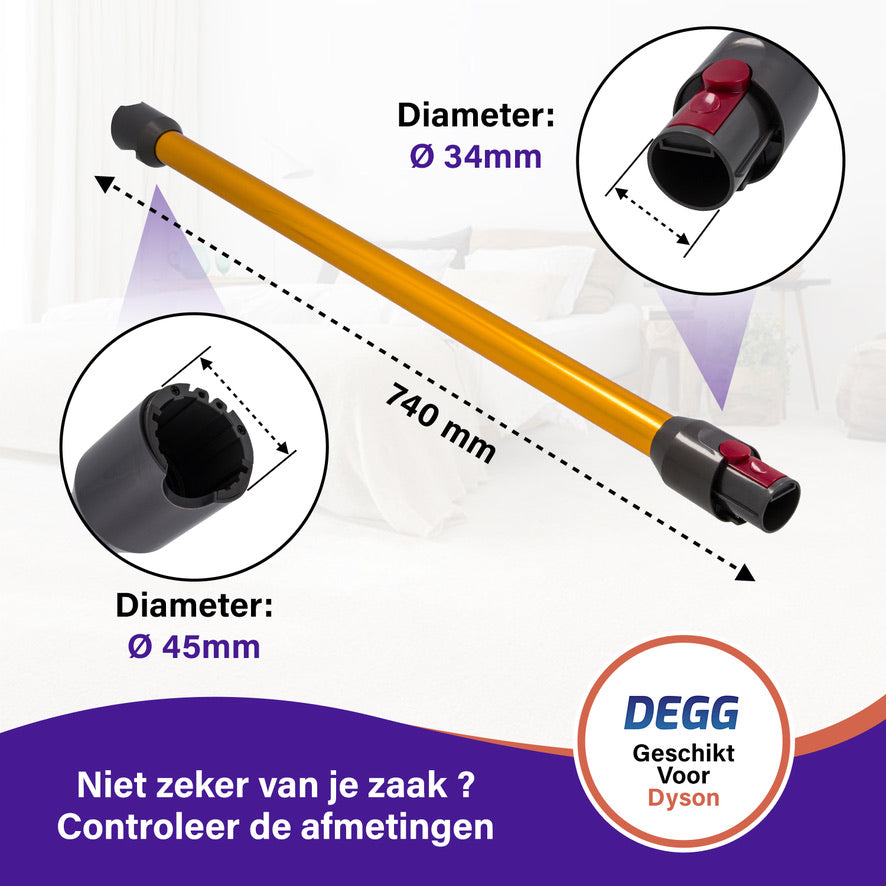 DEGG® Zuigbuis voor Dyson V12 Detect Slim – Gouden Steel / Stang – Compatibel met Dyson V12 – Topkwaliteit Vervangingsonderdeel