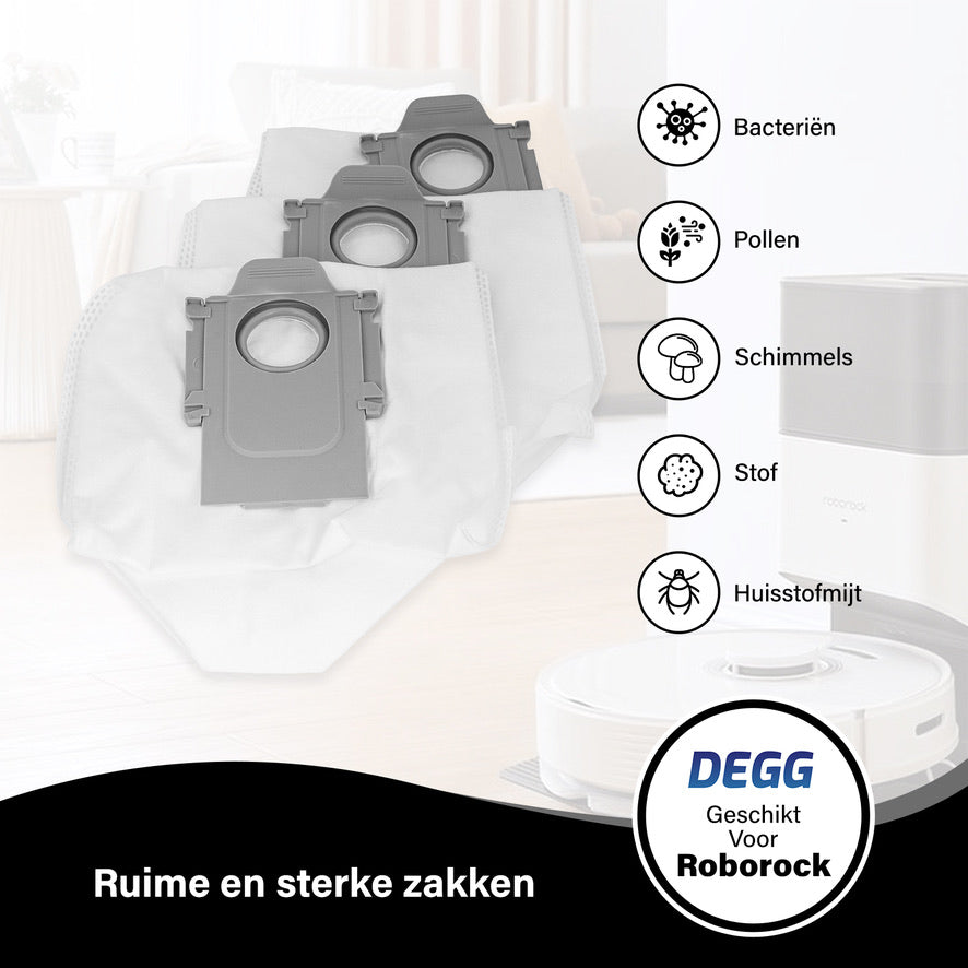 DEGG® Stofzuigerzakken - Geschikt voor Xiaomi roborock - Robot stofzuigerzakken - Geschikt voor Q7 en Q5 series - Q7+, Q5+, Q7max, Q7max+, S7max ultra, S7pro ultra, S7 maxv ultra, S8+, S8pro ultra - 6 STUK(S)